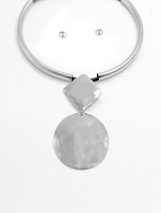 Circle/Square Pendant Necklace & Earring Set